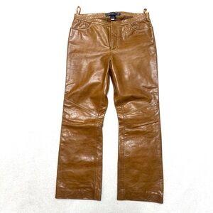 GAP sz 8 Vintage Boot Cut 100% Leather Pants Caramel Tan Brown Lined